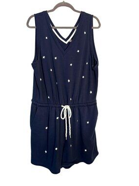 Lou & Grey Navy Star-Print Sleeveless Romper With Rope Tie Waist XL